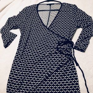 Black and white wrap style dress